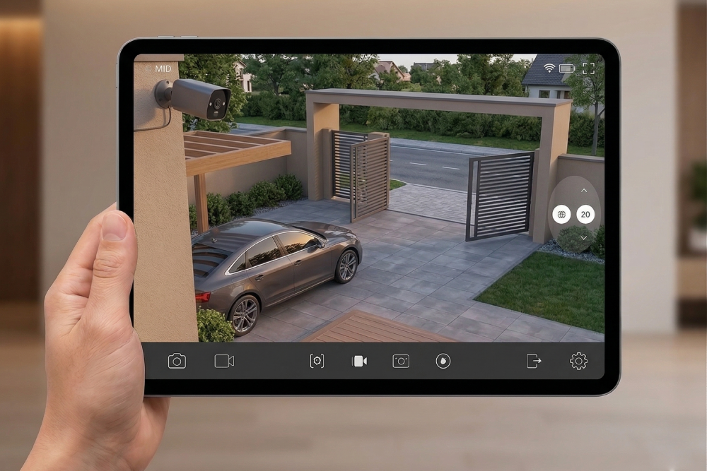 Náhled ze záznamu z bezpečnostní kamery v tabletu