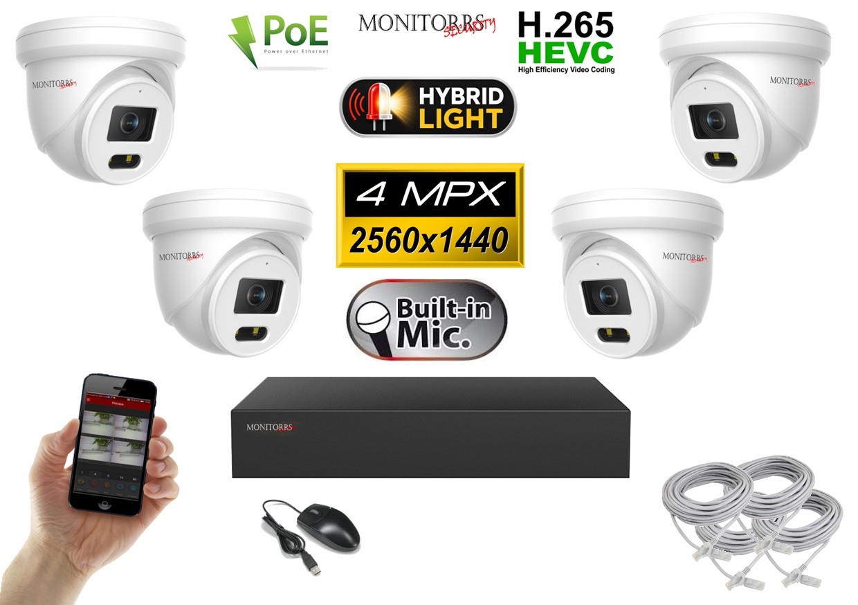 IP kamerový set Monitorrs Security 6032K4 se čtyřmi 4Mpx PoE kamerami a NVR rekordérem