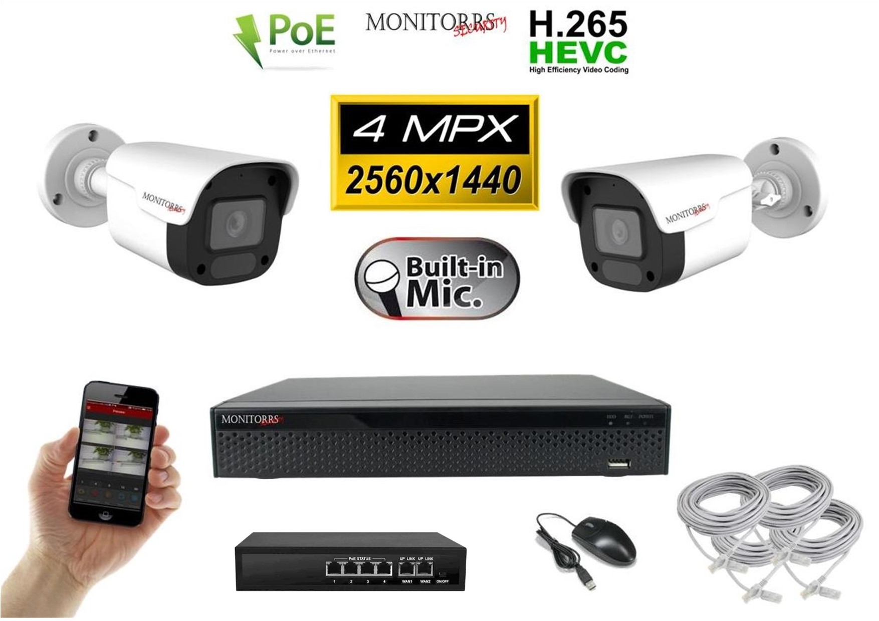 MS IP 2 kamerový set se switchem 4 Mpix WTube Plast (6024K2B)