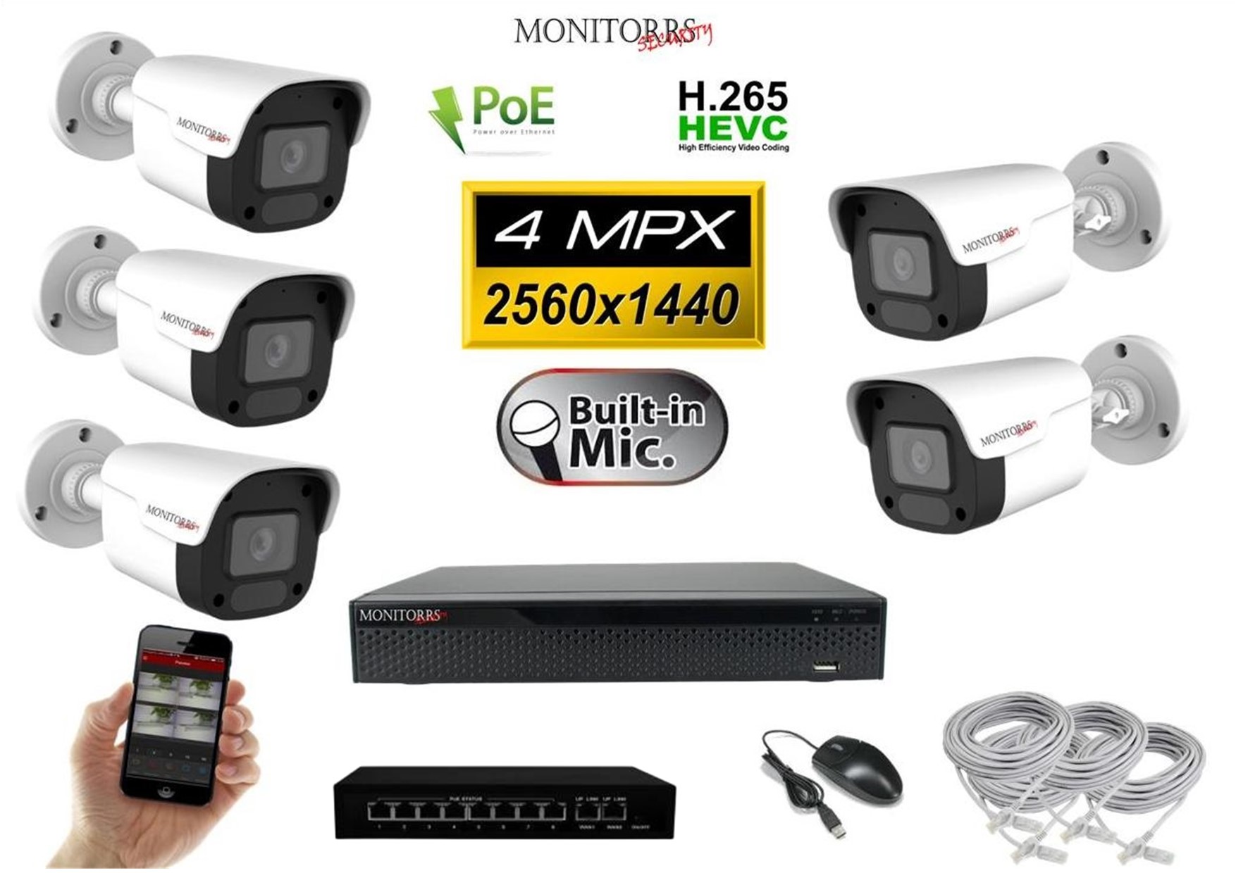 MS IP 5 kamerový set se switchem 4 Mpix WTube Plast (6024K5B)