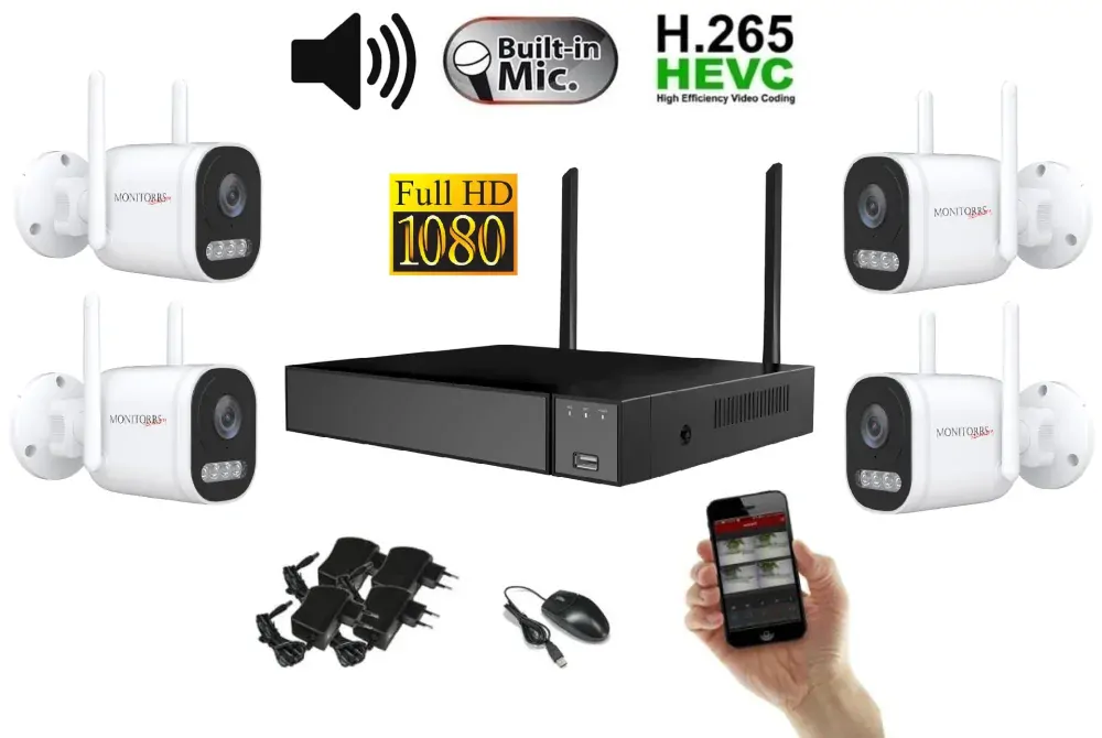 Monitorrs Security Wifi IP 4 kamerový set 2 MPix, aktiv (6124K4)