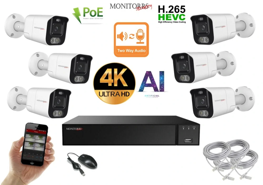 Monitorrs Security AI Aktiv IP 6 kamerový set 8 Mpix WTube (6079K6)