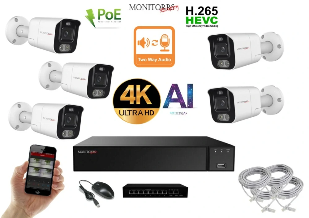 MS AI IP Aktiv 5 kamerový set se switchem 8 Mpix WTube (6079K5B)