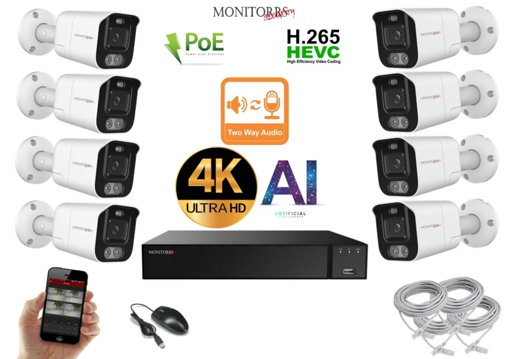 Monitorrs Security AI Aktiv IP 8 kamerový set 8 Mpix WTube (6078K8)