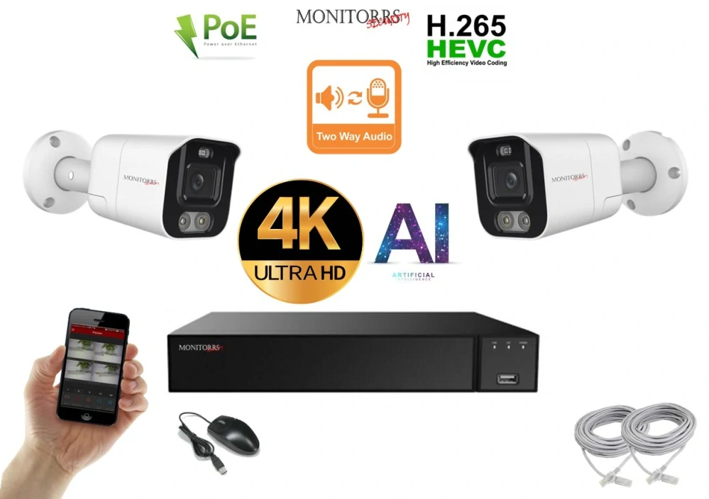 Monitorrs Security AI Aktiv IP 2 kamerový set 8 Mpix WTube (6078K2)