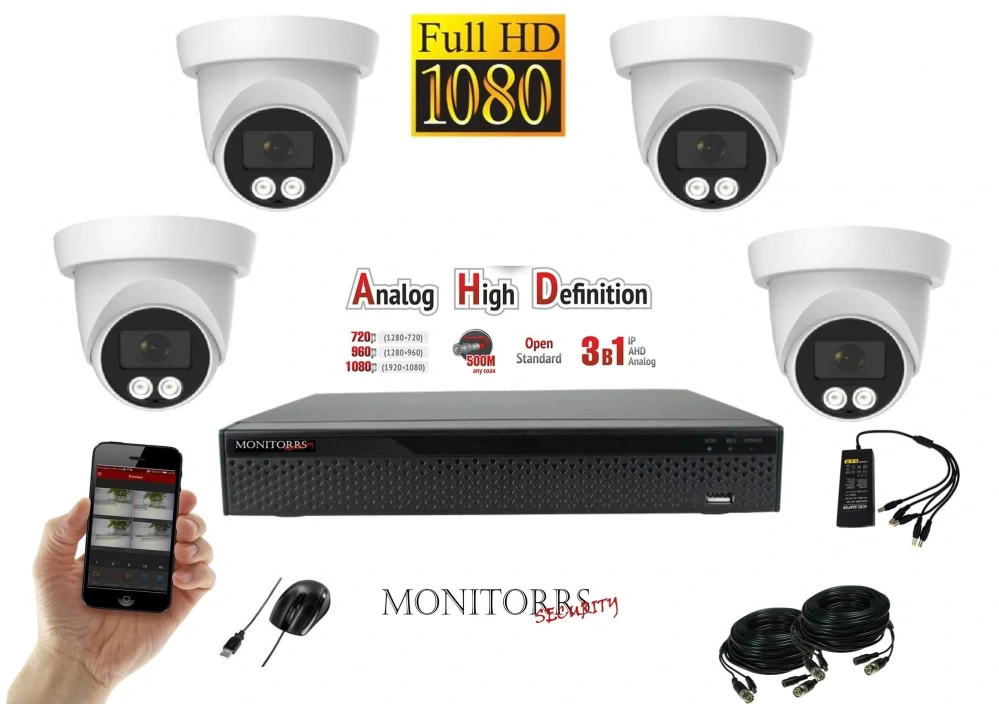 Monitorrs Security AHD 4 kamerový set 2 Mpix Dome (6196K4)