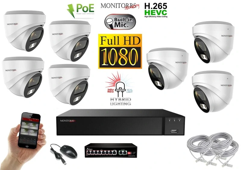 MS Hybrid Light IP 7 kamerový set se switchem 2 Mpix WDome (6211K7B)