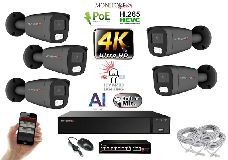 MS AI Hybrid Light IP 5 kamerový set se switchem 8 Mpix GTube (6483K5B)