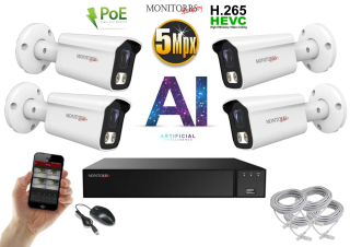 Monitorrs Security AI IP 4 kamerový set 5 Mpix WTube (6372K4)