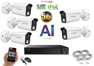 Monitorrs Security AI IP 5 kamerový set 5 Mpix WTube (6372K5)