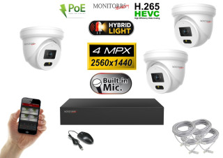 IP kamerový set Monitorrs Security 6032K3 se  třemi 4Mpx PoE kamerami a NVR rekordérem