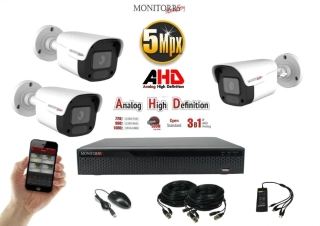 Monitorrs Security AHD 3 kamerový set 5 Mpix Tube (6198K3)