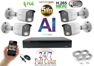 Monitorrs Security Full Color AI IP 4 kamerový set WTube (6021K4)