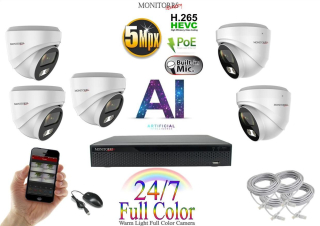 Monitorrs Security Full Color AI IP 5 kamerový set WDome (6022K5)