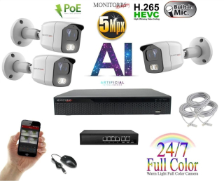 Monitorrs Security Full Color AI IP 3 kamerový set se switchem WTube (6021K3B)