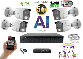 Monitorrs Security Full Color AI IP 4 kamerový set se switchem WTube (6021K4B)