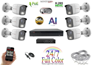 Monitorrs Security Full Color AI IP 6 kamerový set se switchem WTube (6021K6B)