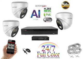 Monitorrs Security Full Color AI IP 3 kamerový set se switchem WDome (6022K3B)