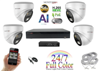 Monitorrs Security Full Color AI IP 4 kamerový set se switchem WDome (6022K4B)