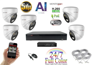 Monitorrs Security Full Color AI IP 5 kamerový set se switchem WDome (6022K5B)