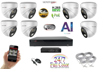 Monitorrs Security Full Color AI IP 7 kamerový set se switchem WDome (6022K7B)