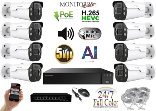 MS AI IP Aktiv 8 kamerový set se switchem 5 Mpix WTube (6079K8B)