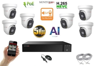 Monitorrs Security AI Aktiv IP 6 kamerový set 5 Mpix WDome (6077K6)