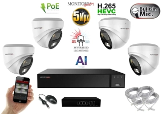 MS AI Hybrid light IP 4 kamerový set se switchem 5 Mpix WDome (6141K4B)