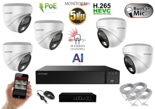 MS AI Hybrid light IP 5 kamerový set se switchem 5 Mpix WDome (6141K5B)