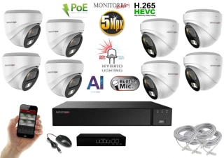 MS AI Hybrid light IP 8 kamerový set se switchem 5 Mpix WDome (6141K8B)