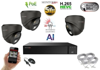 Monitorrs Security AI Hybrid light IP 3 kamerový set 5 Mpix GDome (6142K3)