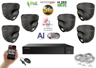 Monitorrs Security AI Hybrid light IP 6 kamerový set 5 Mpix GDome (6142K6)