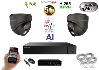 MS AI Hybrid light IP 2 kamerový set se switchem 5 Mpix GDome (6142K2B)