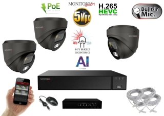 MS AI Hybrid light IP 3 kamerový set se switchem 5 Mpix GDome (6142K3B)