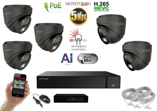MS AI Hybrid light IP 5 kamerový set se switchem 5 Mpix GDome (6142K5B)
