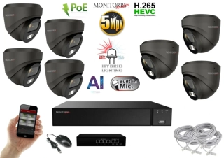 MS AI Hybrid light IP 7 kamerový set se switchem 5 Mpix GDome (6142K7B)