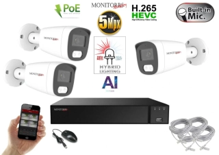 Monitorrs Security AI Hybrid light IP 3 kamerový set 5 Mpix WTube (6143K3)