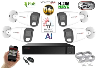 Monitorrs Security AI Hybrid light IP 4 kamerový set 5 Mpix WTube (6143K4)