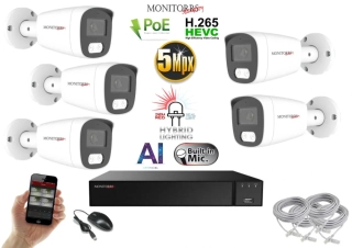 Monitorrs Security AI Hybrid light IP 5 kamerový set 5 Mpix WTube (6143K5)