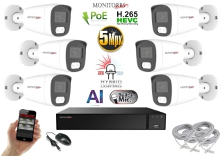 Monitorrs Security AI Hybrid light IP 6 kamerový set 5 Mpix WTube (6143K6)