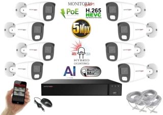 Monitorrs Security AI Hybrid light IP 8 kamerový set 5 Mpix WTube (6143K8)
