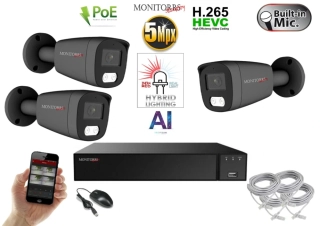 Monitorrs Security AI Hybrid light IP 3 kamerový set 5 Mpix GTube (6144K3)