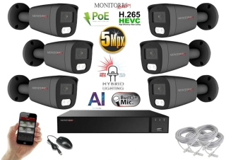 Monitorrs Security AI Hybrid light IP 6 kamerový set 5 Mpix GTube (6144K6)