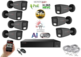Monitorrs Security AI Hybrid light IP 7 kamerový set 5 Mpix GTube (6144K7)