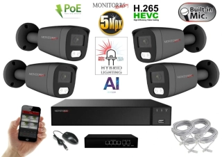 MS AI Hybrid light IP 4 kamerový set se switchem 5 Mpix GTube (6144K4B)