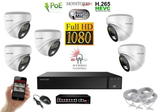 MS Hybrid Light IP 5 kamerový set se switchem 2 Mpix WDome (6211K5B)