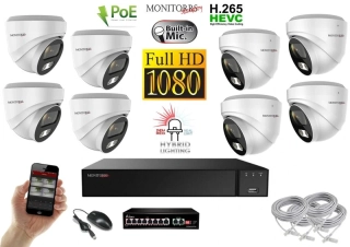 MS Hybrid Light IP 8 kamerový set se switchem 2 Mpix WDome (6211K8B)