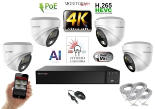 Monitorrs Security AI Hybrid Light IP 4 kamerový set 8 Mpix WDome (6481K4)