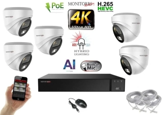 Monitorrs Security AI Hybrid Light IP 5 kamerový set 8 Mpix WDome (6481K5)