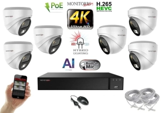 Monitorrs Security AI Hybrid Light IP 6 kamerový set 8 Mpix WDome (6481K6)